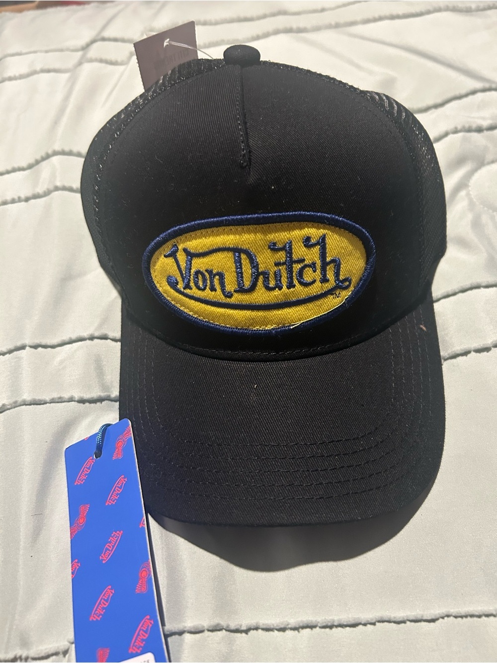 Von Dutch Black Trucker Cap with Yellow & Blue Patch